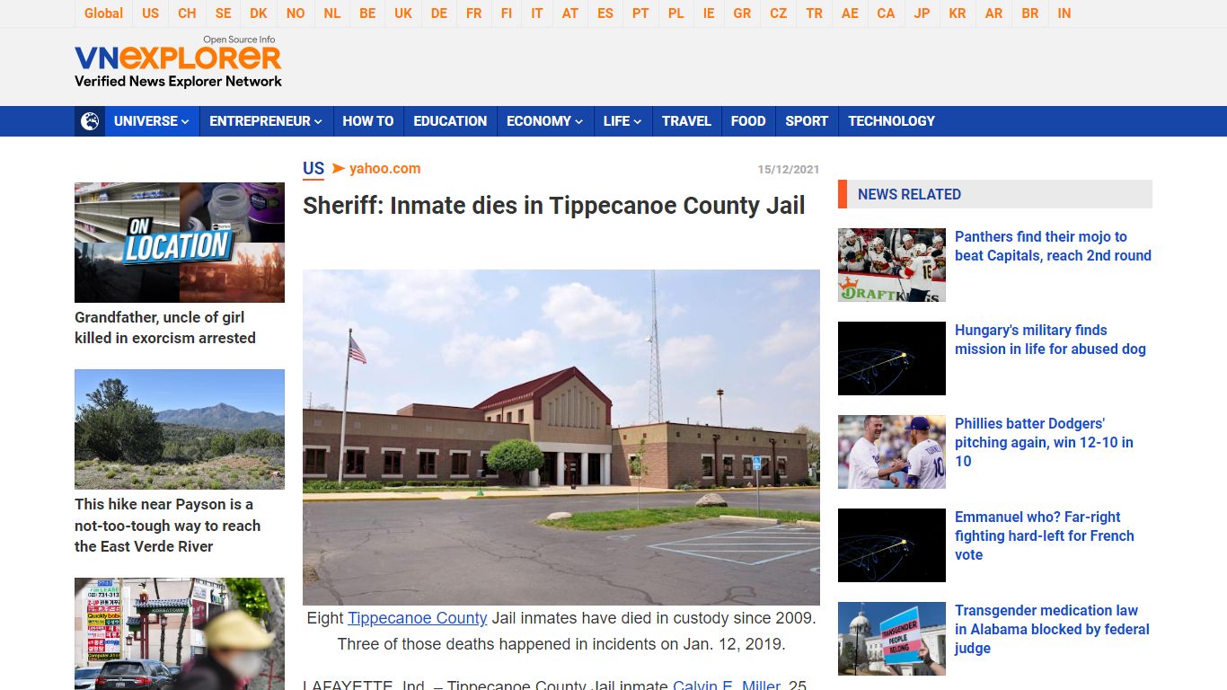 Sheriff: Inmate dies in Tippecanoe County Jail